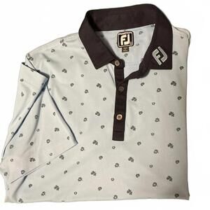FootJoy Men's Scattered Floral Stretch Pique Self Collar Golf Polo Shirt Large